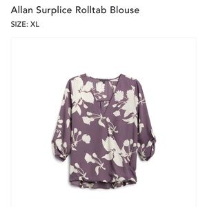 Stitch fix Allan Surplice Rolltab purple shirt with cream flower